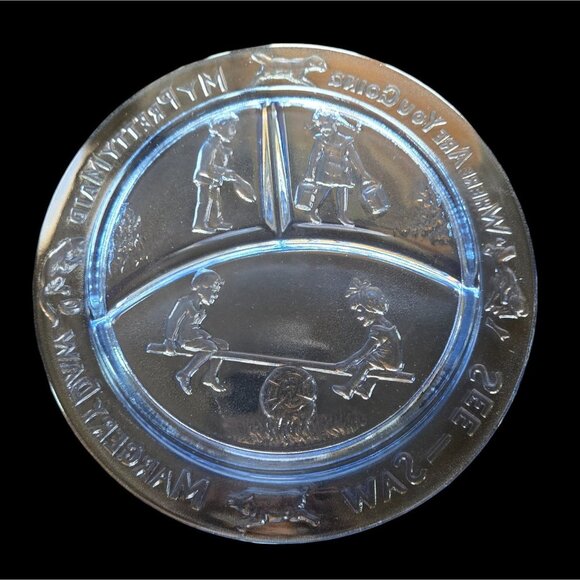 Vintage Nursery Rhyme Childs Plate See-Saw Margery Daw Design Collectible Blue - Picture 9 of 10